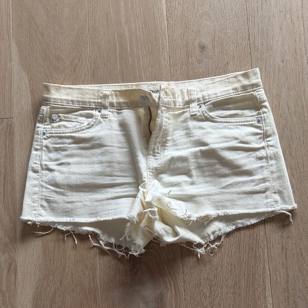 Hudson Jeans Cream Frayed Jean Shorts